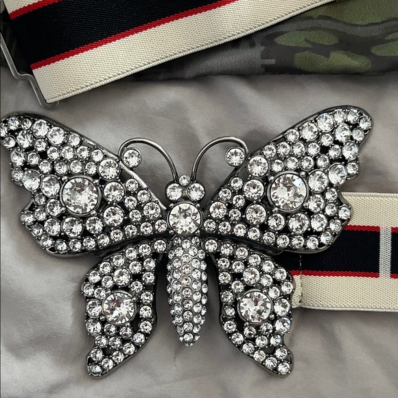 Gucci Black and White Belt with Crystal Butterfly - Picture 3 of 5
